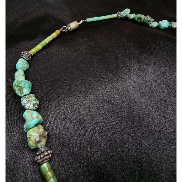 Vintage Long Turquoise Beaded Necklace With Sterling Silver Accents - Picture 6 of 6